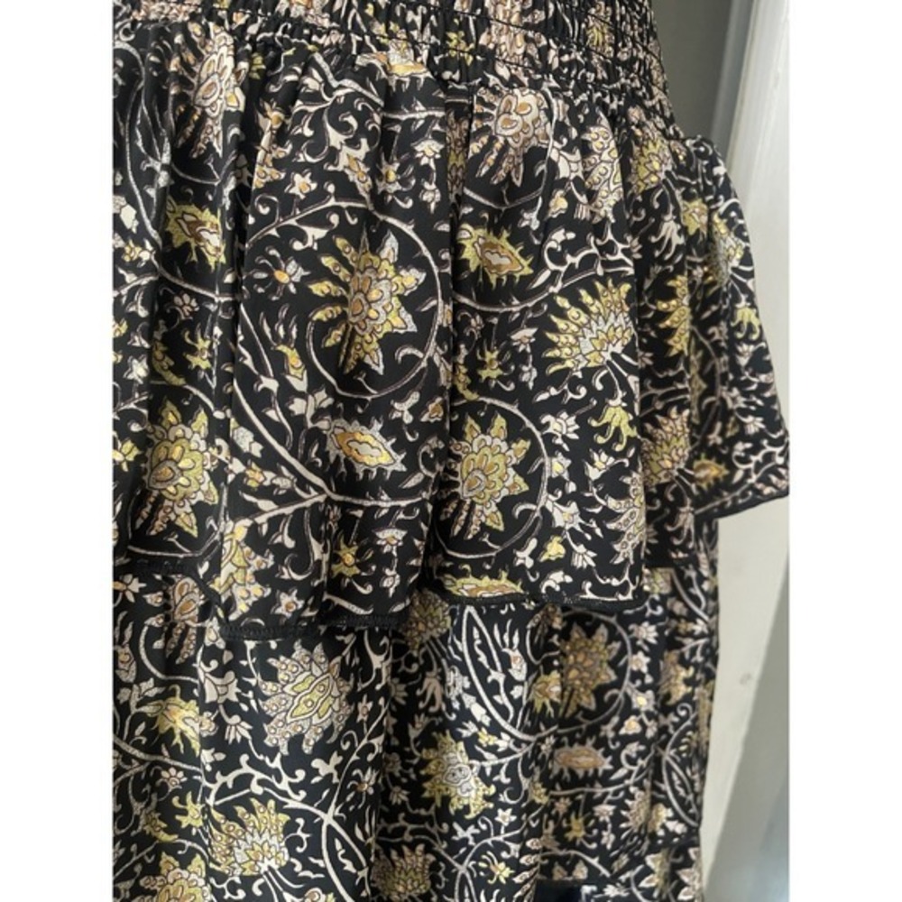 Muche et Muchette Black Gold Floral Smocked High-Low Tiered Ruffle Maxi Dress - Picture 5 of 10